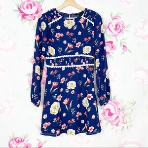 NEW Forever 21 Blue Floral Print Pleated Mini Dress S